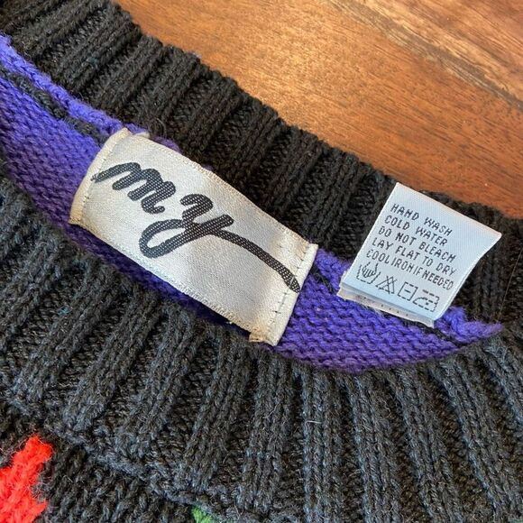 VTG 80s 90s Abstract Geometric Oversized Sweater Colorblock Coogi Style M - Picture 5 of 6